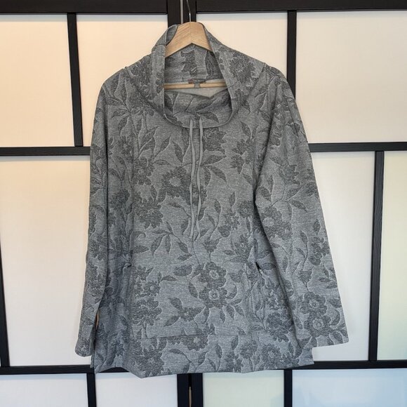 T by Talbots 2X Floral Gray Cowl Neck Sweatshirt Pullover Stretchy Sporty Travel - Picture 1 of 16